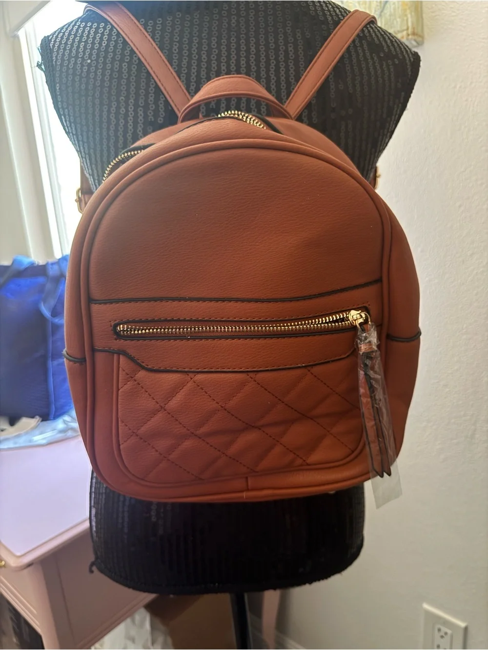 Women's Quilted Mini Backpack - Orange